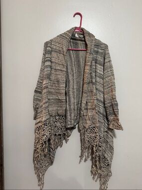 Forever 21 boho Striped Open Front Fringe Cardigan